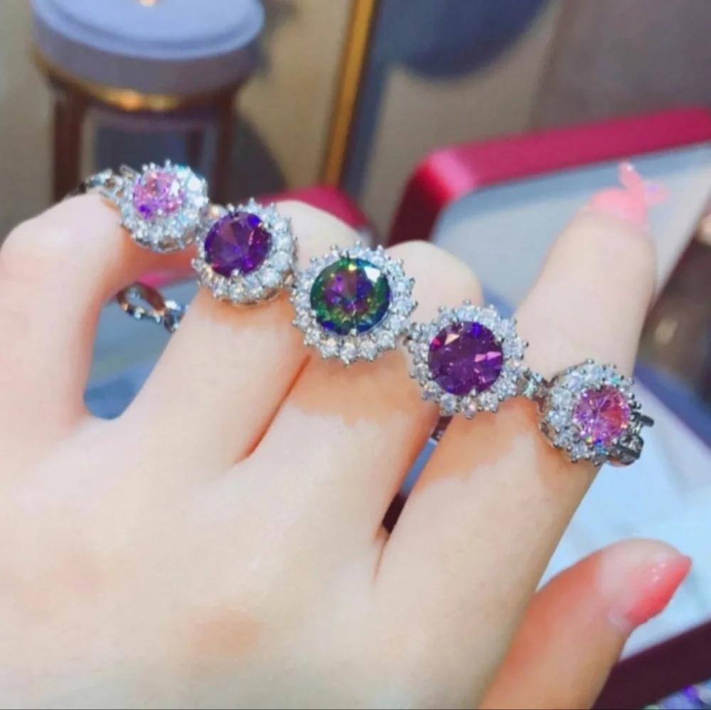 Multicolor Mystic Topaz Amethyst Pink Sapphire Platinum Plated Bracelet - Picture 4 of 4